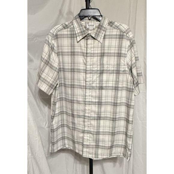 Haggar Other - Haggar Shirt Mens Large Tall White Plaid Cool 18 Tec Golf Button Up Short Sleeve